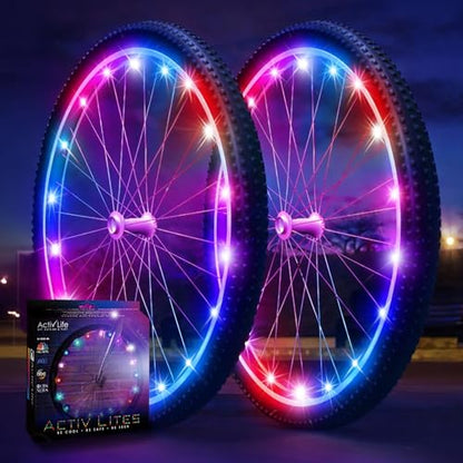 Activ Life 2-Tire Pack LED Bike Wheel Lights with Batteries Included, Get 100% Brighter and Visible from All Angles for Ultimate Safety and Style - color: Galactic