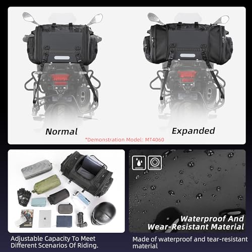 Rhinowalk Motorcycle Tail Bag, Expandable Motorcycle Travel Luggage Bags 33-45L, Waterproof All-Weather Trunk Rack Bag with Sissy Bar Straps & Helmet Rain Cover-Black - color: Black 33-45L
