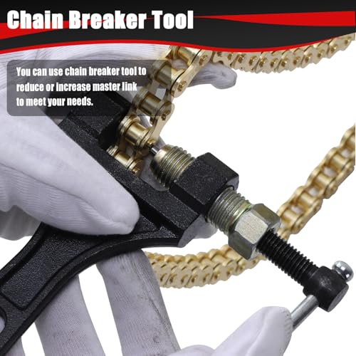 KAMIER 420 Drive Chain 102 Link Gold with Chain Breaker Tool for CRF50F XR50R KX65 KLX110 TTR110 50cc 70cc 90cc 110cc 125cc SSR TaoTao Coolster Pit Dirt Bike 4 Wheeler ATV Go Kart Cart Mini Bike Parts - color: Gold, size: Gold