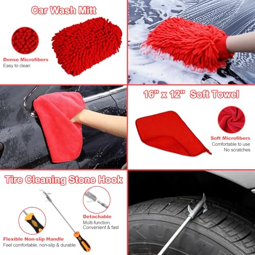 12Pcs Wheel Brush Kit for Cleaning Wheel and Tire, Wheel and Rim Brush, Car Detailing Brushes, Tire Brush, Bendable & Durable Car Wheel Rim Cleaner Brush Set,Car Detailing Cleaning Brush Supplies Kit - color: Red