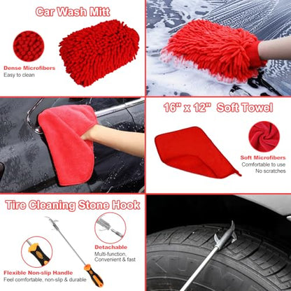 12Pcs Wheel Brush Kit for Cleaning Wheel and Tire, Wheel and Rim Brush, Car Detailing Brushes, Tire Brush, Bendable & Durable Car Wheel Rim Cleaner Brush Set,Car Detailing Cleaning Brush Supplies Kit - color: Red