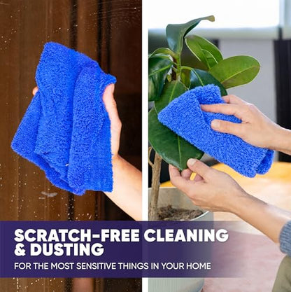 Microfiber Wholesale Pronto Cloths, Dual-Sided Microfiber Cleaning Towels, Soft Plush & Scrub Cloths for Dusting, Scrubbing, Kitchen, Windows & Car Detailing, Absorbent Bulk 25-Pack Blue - color: Blue