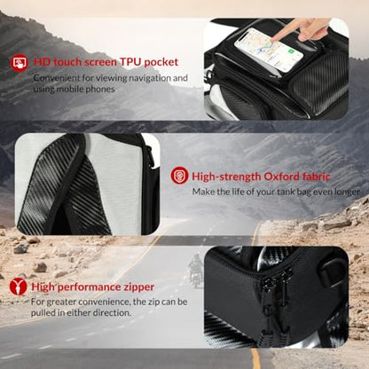 Motorcycle Tank Bag Universal Waterproof Oxford Fabric with Strong Magnetic，Magnetic Tank Bag, fits Harley Davidson, Indian, Honda, Yamaha, Suzuki and more - size: 10L
