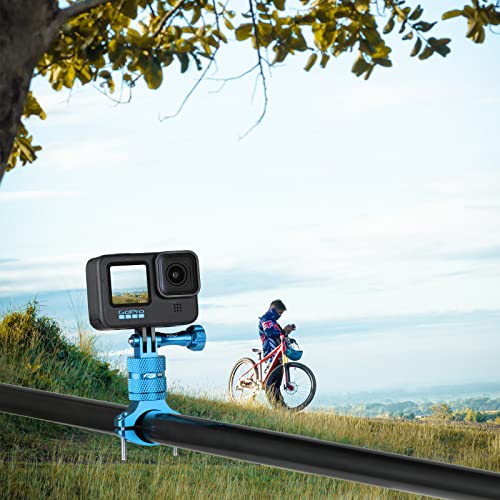 HSU Aluminum Bike Bicycle Handlebar Mount for Gopro Hero 13/12/11/10/9/8/7/6/5/4 Session SJCAM AKASO Campark and Other Action Cameras, 360 Degrees Rotary Mountain Bike Rack Mount (Blue) - color: Blue