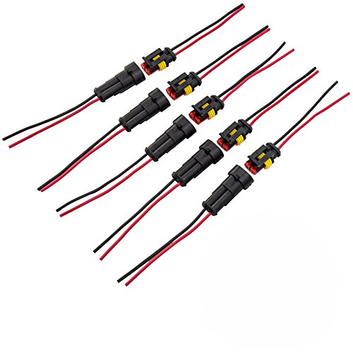 Medsuo 5 Sets 2 Pin Way Car Auto Super Sealed Waterproof Electrical Connectors Plug Socket Kit with Wire AWG Gauge Marine