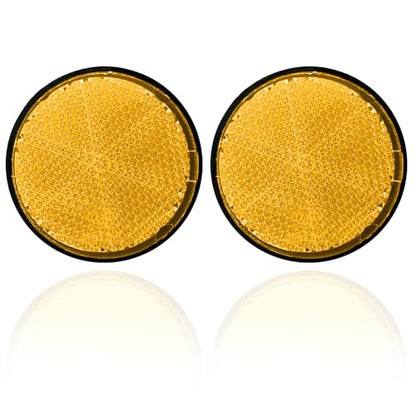 2Pcs Motorcycle Reflectors 2.2" Round Reflective Warning Reflection for Scooter ATV Boats Trucks with Nuts Yellow - color: Yellow