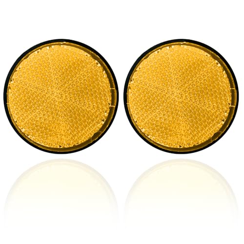 2Pcs Motorcycle Reflectors 2.2" Round Reflective Warning Reflection for Scooter ATV Boats Trucks with Nuts Yellow - color: Yellow