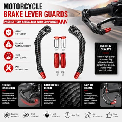 Motorcycle Brake Lever Guards for Indian Scout Bobber 2017–2026, CNC Aluminum Alloy Lever Protector, Carbon Fiber Style Handguard, 7/8" 22mm Handlebar Protection - color: Black