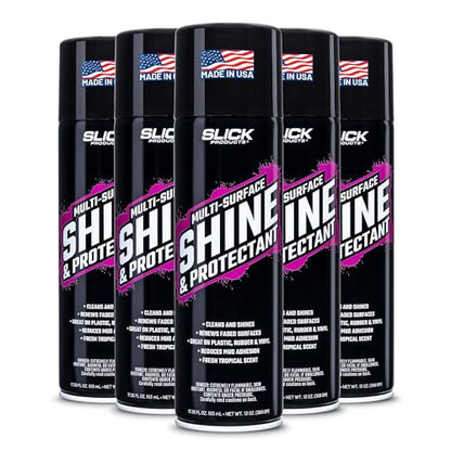 Slick Products Shine & Protectant Spray 17.35 FL OZ. - High Gloss Clear Coating Renew Vinyl, Plastic, Rubber, Trim, Tire, Car, Truck, Motorcycle, Dirt Bike (5-Pack) - size: 17.35 Fl Oz (Pack of 5)