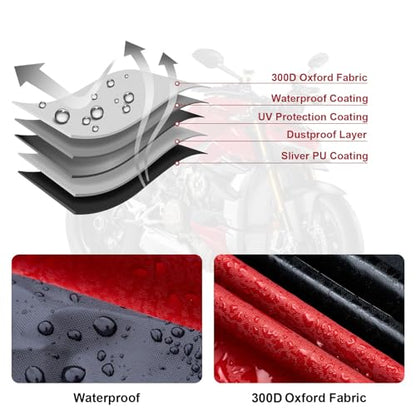 NEVERLAND Motorcycle Cover Waterproof Outdoor - 300D Motorcycle Cover Heavy Duty Outdoor All Season Protection, Universal Motorbike Cover with Night Reflective, Lock-Holes, Storage Bag (Up to 96") - size: XL