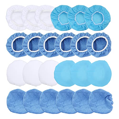 24Pack Polishing Bonnet Set 6in Microfiber Nonwoven Cotton Buffing Pads for Car Motorcycle Boat Waxing and Polishing
