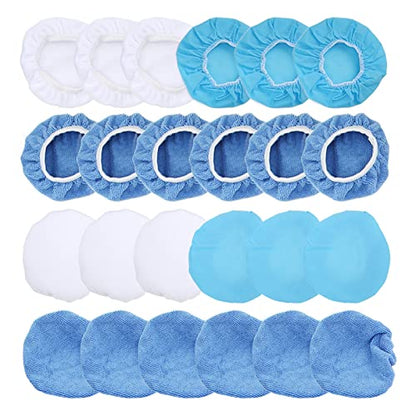 24Pack Polishing Bonnet Set 6in Microfiber Nonwoven Cotton Buffing Pads for Car Motorcycle Boat Waxing and Polishing