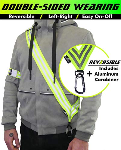 FREEMOVE Reflective SASH with 2 Bands - or - Reflective Runners Waist Belt with 4 Arm Bands > Easy to Put On/Off Reflective Gear for Guaranteed Visibility & Safety for Dog Walking, Running, Cycling - color: Yellow SASH and BANDS