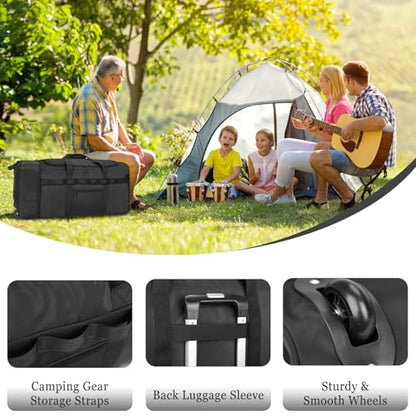 Rolling Duffle Bag with Wheels, 85L Expandable Rolling Duffel Bag for Travelling, Extra Large Foldable Carry on Travel Duffle Bag for Men - color: Black