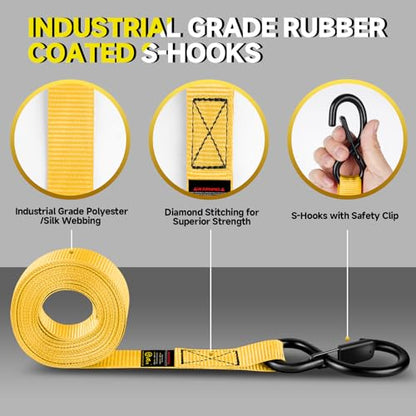 4Pcs Ratchet Tie Down Straps Kit for 2400lb Break Strength | 1” x 16FT Tie Down Straps with Soft Loop Tie-Downs & Safety S Hook - Cargo Strap Tie Down for Trucks, Motorcycle, Moving, Appliances-Yellow - color: Yellow