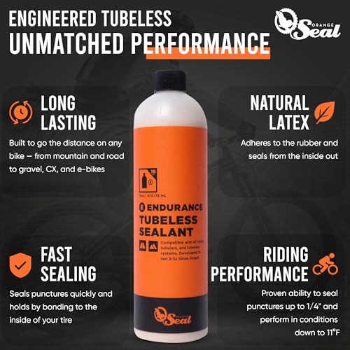 Orange Seal - Endurance Formula Tubeless Bike Tire Sealant | Long Lasting, Fast Sealing | for MTB, Road, CX and Gravel Bicycle Tires - style: 16oz Refill