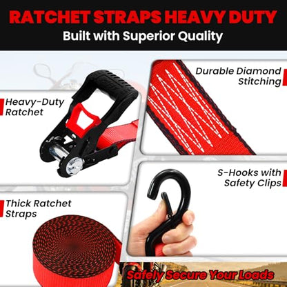 Motorcycle Tie Down Straps with Soft Loop Tie Downs - color: Red, size: 5250 lb