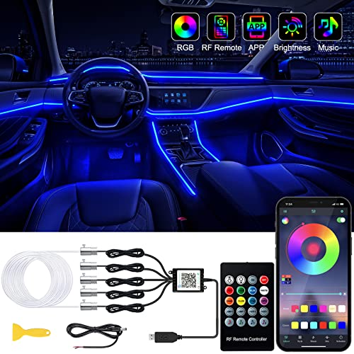 Jushope Interior Car LED Strip Lights with Wireless APP and Remote Control, RGB 5 in 1 Ambient Lighting Kits with 236 inches Fiber Optic, 16 Million Colors Car Neon Lights, Sync to Music - size: 5 in 1