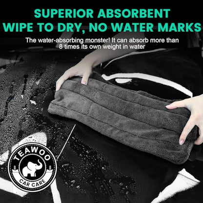 TEAWOO 2 Pack Double-Sided Car Care Extra-Large, Ultra-Absorbant Microfiber Drying Towel for Cars and Trucks, Super Absorbent Car Drying Towel, 1300GSM, 35" x 24" - size: 35"x24" 1300GSM 2PACK