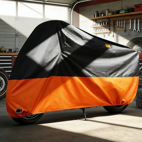 Motorcycle Cover Water-Resistant for SYM Jet 14 125 / X 125, Heavy Duty All Weather UV Wind Protection with Lock-Holes Full Covers - color: Black-orange, size: Large