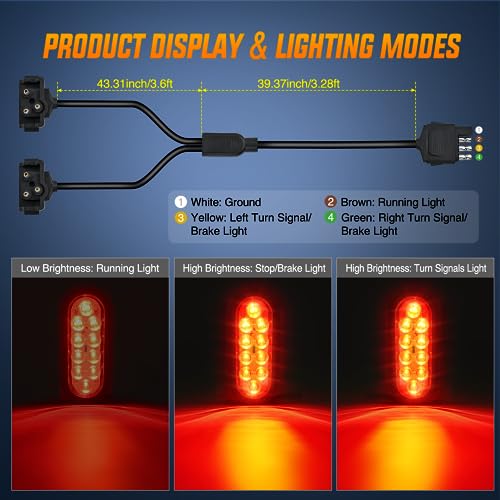 Nilight Hitch Cargo Carrier Light Kit 2PCS 6Inch Red Oval LED with Flush Mount Grommets Wire Harness Waterproof Stop Turn Signals Tail Lights for Luggage Bike Rack - color: 2Pcs 6" Trailer Lights and Wire Harness