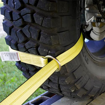 Car Tie Down Straps (4PK) with J Finger Hook Lasso Ratchet Strap 2 Inch x 96 Inch- for Any Car, SUV, Jeep or Sports Car - color: Yellow