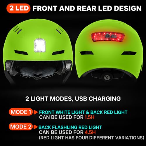 DKONI Bike Helmet with LED Lights Bicycle Helmets Commuter Cycling Helmet USB Rechargeable Front & Back LED Light Helmet for Adult Men Women - color: Yellow, size: Large: 22-24 inch (56-61cm)