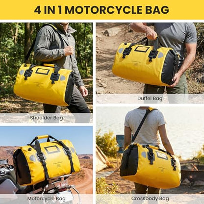 HOMIEE 40L Waterproof Duffel Bag, Waterproof Motorcycle Dry Travel Bag Tail Bag with Roll Top Closure & Shoulder Straps Outer Mesh Zipper Pocket for Camping, Kayaking, Fishing & Traveling - color: Yellow