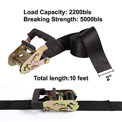 Endless Ratchet Tie Down Straps Heavy Duty Cargo Tie Downs, Sturdy Nylon Black Strap Down Ratcheting Securing Straps, Track Spring Fittings, Tie-Down Motorcycles, Trailer Loads, Kayak - size: 2"x10'-2pcs black