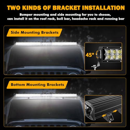 Auxbeam 52 Inch led Light bar 450W LED Driving Work Light Slim Dual Row Spot Flood Combo Off Road Lights 5D PRO Lens Driving Lamp with Wiring Harness for Trucks Jeep Off Road SUV UTV ATV - size: 52" 450W