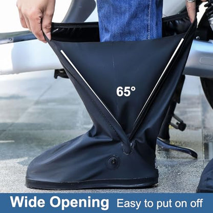 Waterproof Shoe Covers, Reusable & Foldable Rain Boot Shoe Cover with Zipper, Non-Slip, Reflector, Men Women Rain Gear, Black - size: XX-Large