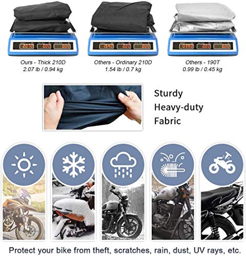 XYZCTEM Motorcycle Cover -Waterproof Outdoor Storage Bag,Made of Oxford Material Fits up to 96 inch, Compatible with Harley Davison and All Motors(Black& Lockholes& Professional Windproof Strap) - size: 96"