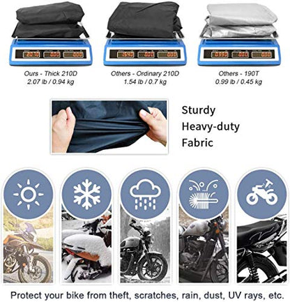 XYZCTEM Motorcycle Cover -Waterproof Outdoor Storage Bag,Made of Oxford Material Fits up to 96 inch, Compatible with Harley Davison and All Motors(Black& Lockholes& Professional Windproof Strap) - size: 96"