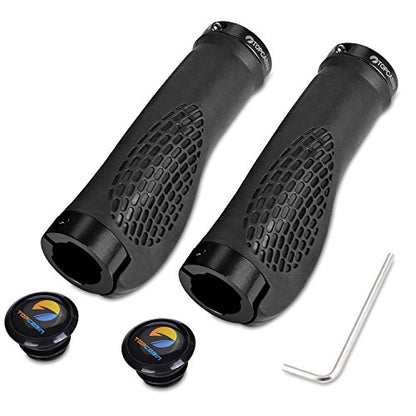 TOPCABIN Ergonomic Bike Grips - Widen Holding Rubber Grips with Aluminum LockGrips for Mountain & Road Bikes - color: Black