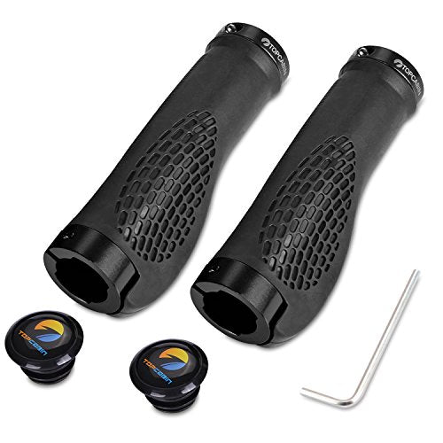 TOPCABIN Ergonomic Bike Grips - Widen Holding Rubber Grips with Aluminum LockGrips for Mountain & Road Bikes - color: Black