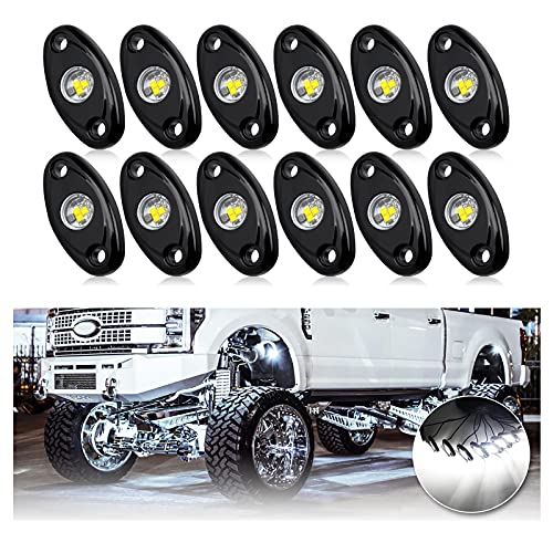 OPP ULITE White LED Rock Lights Kit, 12 Pods Underglow for Jeep Offroad Truck Car ATV SUV Boat Motorcycle Vehicle Under Body Glow Lamp Trail Fender Lighting (12pods Rock W)
