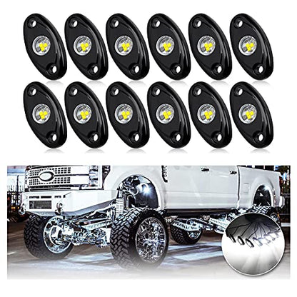 OPP ULITE White LED Rock Lights Kit, 12 Pods Underglow for Jeep Offroad Truck Car ATV SUV Boat Motorcycle Vehicle Under Body Glow Lamp Trail Fender Lighting (12pods Rock W)