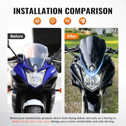 Motorcycle Windshield Windscreen Wind Deflector ABS Plastic 1pc for Yamaha FZ-6R 2009 2010 2011 2012 2013 2014 2015, Black