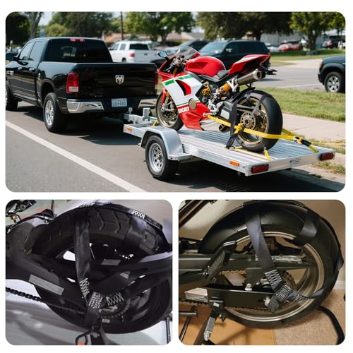 Tow Dolly Basket Straps with Flat Hook & Universal Motorcycle Tie Down Straps for Rear Wheel Tires