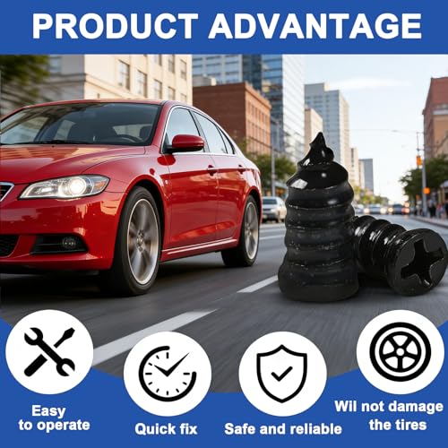 61PCS Tire Repair Rubber Nail Kit with Screwdriver, Screw In Tire Plugs Vacuum Tire Puncture Quick Fix Tool, Self Tapping Rubber Screw Plugs for Car Motorcycle Truck Flat Tire Emergency Repair