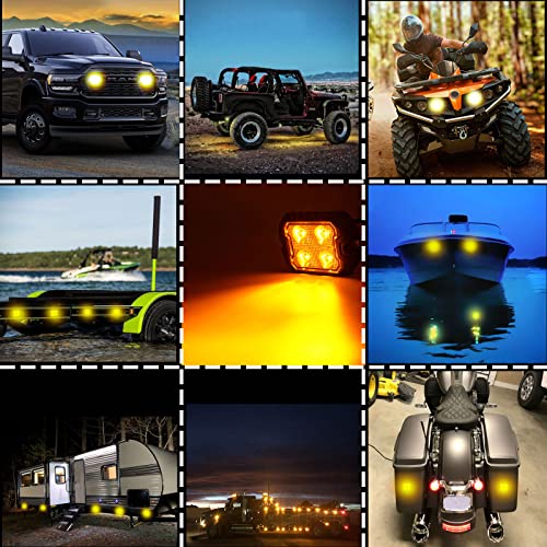 LED Strobe Light Amber Emergency Kit Grille Quad Sync Flashing Surface Mount Hazard Warning Caution Light for Vehicles Off Road SUV Trucks Trailer Boat