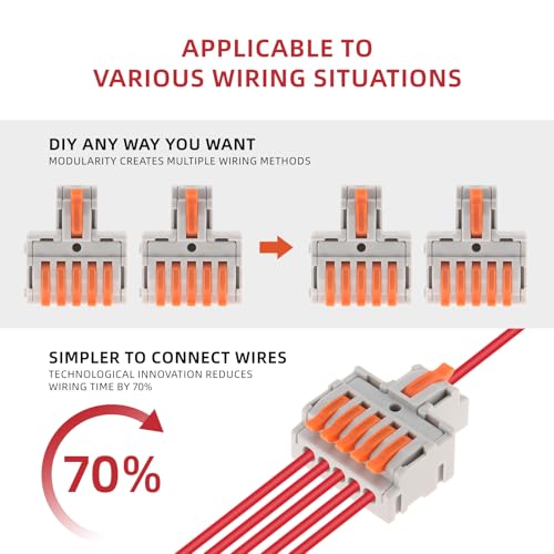 DIANN 10pcs Lever Wire Connectors 1 in 5 Out Circuit Inline Splices Electrical Wire Connector 28-12 AWG Quick Connect Splice Wire Connectors - style: 1 in 5 out