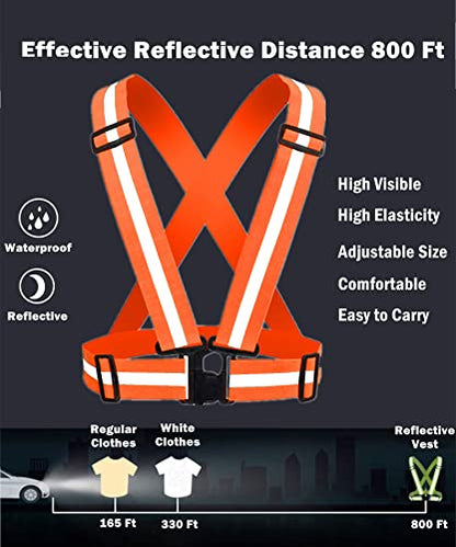 Reflective Strap Safety Vest Gear - 2-10 Pack Adjustable High Visible Reflective Running Gear for Women Men Night - color: Orange x2