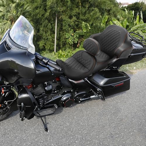 Lattice Stitch Roadsofa Seat Gel Rider Cushion with Rider Backrest and King Tour Pack Trunk Backrest Pad fit for Harley Touring Road King Street Glide Road Glide Electra Glide 2014-2023 Black Red - color: Gel Style B Red Seat + 2 Backrest