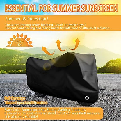 LIHAO Motorcycle Cover, Waterproof Motorbike Cover Outdoor Motorcycle Shelter Rain Dust UV Protector with Lock-Hole & Storage Bag, 300D, All Weather - size: 300D