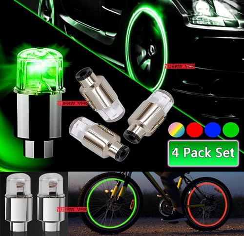 4 Pack LED Valve Stem Caps Lights for Car Tires Wheel Assemblies Light up Air Neon Bicycle Motorcycle Tyre Bike Truck Golf Cart for Kids Men Women(Green) - color: 4-Green