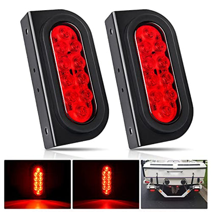 Nilight 6Inch Oval Trailer Tail Light with Flush Mount Grommets Plugs w/Mounting Brackets 2PCS Red Waterproof Stop Brake Turn Lights for RV Truck - color: 2Pcs Trailer Lights+Brackets