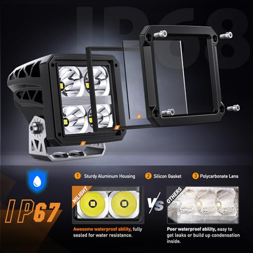 Nilight LED Pod Lights with Amber DRL 3.2 Inch Square 20W 2510LM Super Spot Beam w/ 16AWG Wiring Harness Kit Auxiliary Offroad Driving Ditch Light for Truck UTV ATV SUV 4x4 - color: 4LED Spot Pod w/ Amber DRL