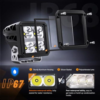 Nilight LED Pod Lights with Amber DRL 3.2 Inch Square 20W 2510LM Super Spot Beam w/ 16AWG Wiring Harness Kit Auxiliary Offroad Driving Ditch Light for Truck UTV ATV SUV 4x4 - color: 4LED Spot Pod w/ Amber DRL
