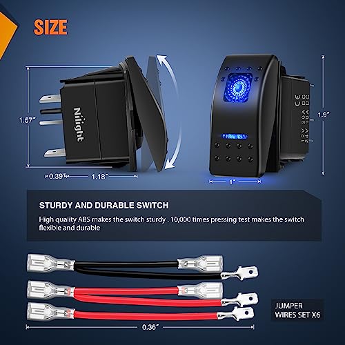 Nilight 3 Pack Rocker Switches with Night Glow DIY Stickers On Off Toggle 5 PIN SPST LED Light Blue Backlit 12V/24V for Cars Trucks RVs Boats Auto Motorcycles - color: Blue 3 PCS